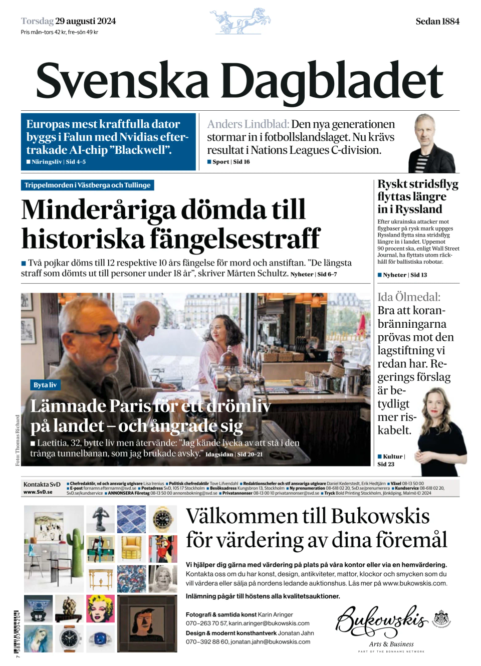 Prima-pagina-Svenska Dagbladet-edizione-di-oggi-20240829